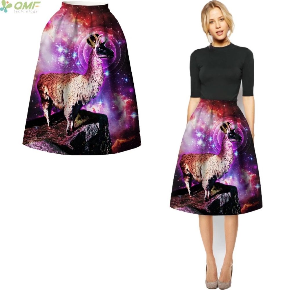 Llama Galaxy Midi A-line Skirt